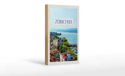 Produktbild von Holzschild Reise 12x18 cm Schweiz Zürichsee Wald Stadt Gebirge