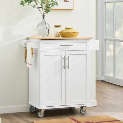 Image de Chariot de service SoBuy avec plan de travail, chariot de cuisine à roulettes, îlot de cuisine, chariot avec espace de rangement, étagère de cuisine, table de barbecue pour la cuisine et le salon FKW13-II-WN