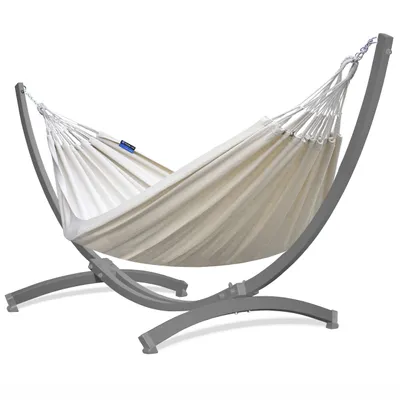 Produktbild von Potenza Outdoor Hängematte mit Verzinkter Tytan Gestell für 2 Personen I 100% Baumwolle Doppelhängematte 230x160 cm, 200kg I Hängemattengestell 350kg