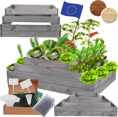 Produktbild von MODO24 Hochbeet Holz, Pflanzkasten, Massivholz, Kiefer, Kräuterbeet, Blumenkasten, Garten, Terrasse, 36x117x60 cm, Grau, ZP09