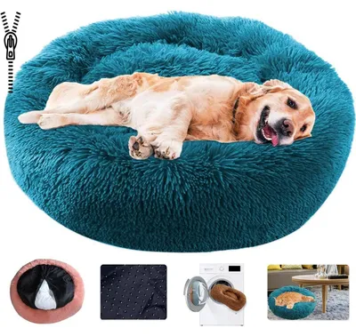 Obrázok produktu pre Kolo psie lôžko, tvar donutu, plyšové, umývateľné, modrá farba, priemer 40 cm