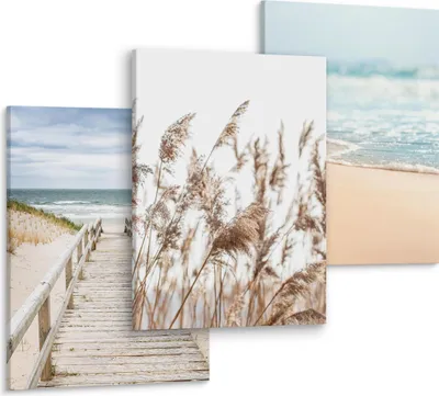 Produktbild von Muralo Leinwand Bilder Set Aufhängefertig MEER Strand Pflanzen Landschaft 3D - 3 Bilder 30x40 Wandbilder Set für Wohnzimmer