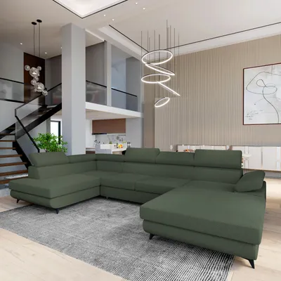 Produktbild von Masseno Ecksofa RUBANO L-S mit Schlaffunktion U-Form, Sofa mit Bettkasten, Wohnzimmersofa, Couch, Soffa, Bettsofa, Couchgarnitur- Grün, QUELLE 37