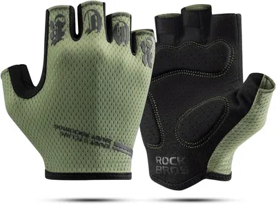 Produktbild von ROCKBROS Fahrradhandschuhe Herren Damen Radhandschuhe Halbfinger rutschfeste Stoßdämpfende Handschuhe Sommer für Mountainbike Rennrad, Grün, XXL
