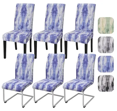 Stuhlbezüge, 6er-Set, Stretch, blau, elastisch, waschbar