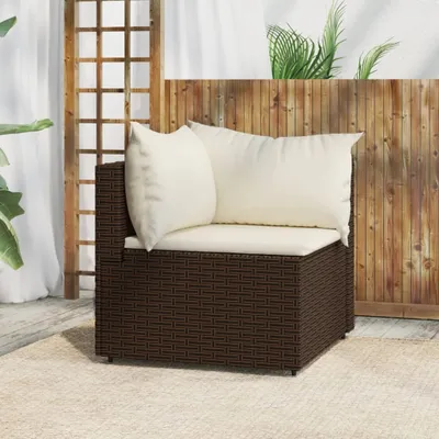 Image de The Living Store Canapé d'angle de jardin avec coussins Marron Poly Rattan