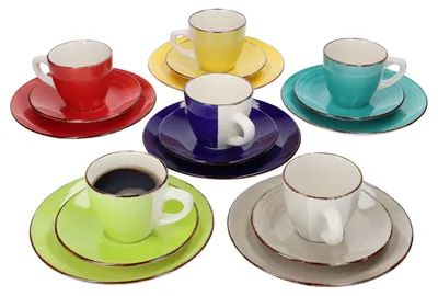 Produktbild von 18tlg Kaffeeservice Malaga Kaffee Tee-Gedeck 6Pers Kaffeetassen Dessertteller abstrakt handbemalt