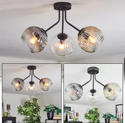 Produktbild von Villamare Deckenlampe aus Metall/Riffelglas in Schwarz/Rauch/Bernstein/Klar