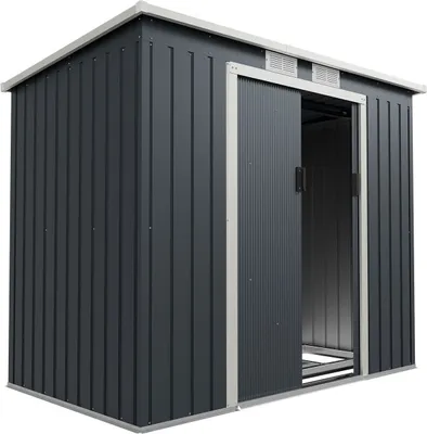 Juskys Metall Gerätehaus M mit Pultdach, Schiebetür & Fundament - 4m³ - Anthrazit