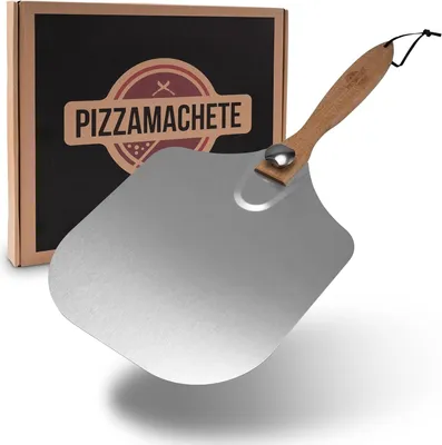 Produktbild von Edelstahl rechteckige Pizzaschaufel - 355x305 cm - Holzgriff - abnehmbarer Handgriff - Pizza-Zubehör Pizzaschaufel