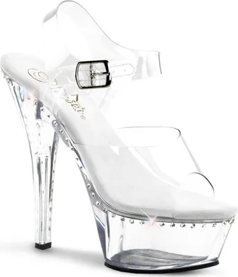 Produktbild von KISS-208LS Pleaser Wildledersohle High Heels Plateausandaletten Strasslinie klar