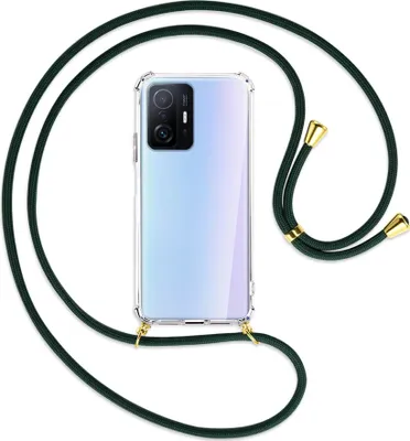 Produktbild von Handykette Backcover-Schutzhülle mit Band (Metall goldfarben) für Xiaomi Mi 11T - dunkelgrün