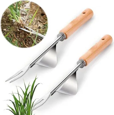 Immagine prodotto di Set di sarchiatori in acciaio inossidabile con manico in legno per la cura del giardino