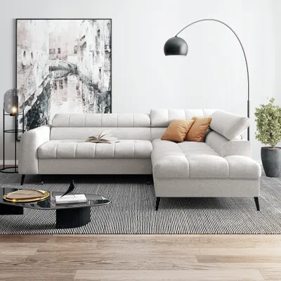 Produktbild von Ecksofa mit Schlaffunktion VINNI L, Eckseite: Rechts, Farbe: Creme, Stoff: Misterio 03