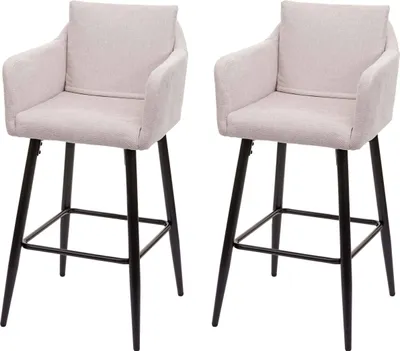 Obrázek produktu pro sada 2 barových stoliček HWC-H93, barová stolička, kovová podnož  látka/textil krémovo-béžová