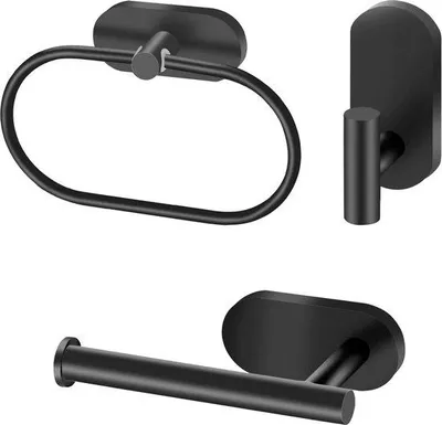 Immagine prodotto di Fissaggi adesivi in acciaio inossidabile, senza foratura, autoadesivi, set da 3, nero, opaco, per bagno e cucina