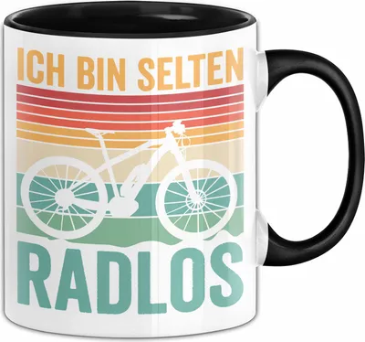 Produktbild von E-Bike Tasse Geschenk Spruch Elektrofahrrad Mann Fahrrad ich bin selten radlos (Schwarz)
