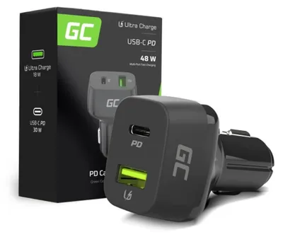 Immagine prodotto di Caricabatterie per auto Green Cell USB-C da 48 W - Ricarica rapida PD e QC 3.0 da 30 W