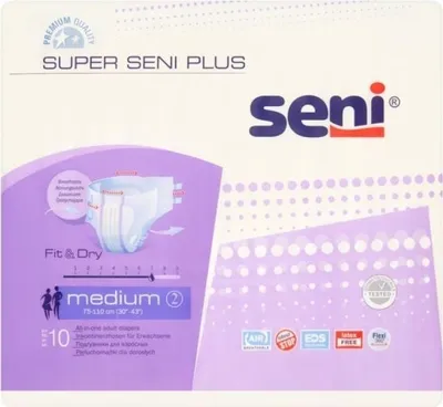 Zdjęcie produktu dla Seni Super Plus Pieluchomajtki dla dorosłych rozmiar M, 10 sztuk