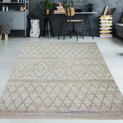 Image de Tapis à franges courtes, couleur crème - 120 x 170 cm