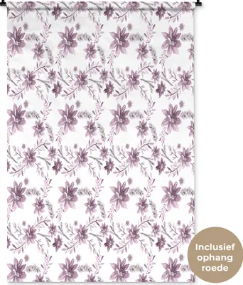 Produktbild von MuchoWow® Wandteppich Wandbehang Blumen - Muster - Rosa 120x180 cm Tapisserie Dekoration Wandtuch - Schlafzimmer - Dekorationen für das Haus