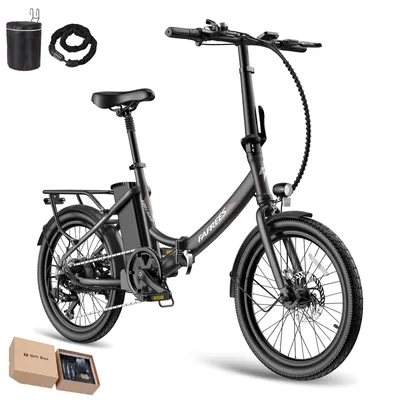 Produktbild von Faltrad mit Pedelec-Antrieb 20 Zoll 250 W Shimano 7-Gang 36 V 20 Ah Akku 120 km Reichweite IPX5, Schwarz