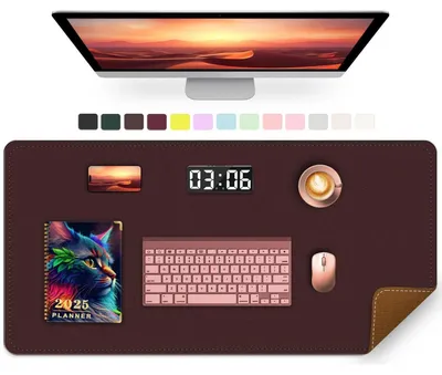 Immagine prodotto di Tappetino per scrivania, 90 x 43 cm, in ecopelle, color marrone, resistente all'acqua e antiscivolo