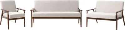 Produktbild von BELIANI 6-Sitzer Sofa Set Grau u. Dunkelbraun Stoffbezug Gepolstert mit Holz Armlehnen Retro Stil Sitzgarnitur Couchgarnitur Sitzgruppe 3-Teilig 3+2+1