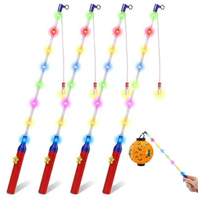 LED-Laternenstäbe 4er-Set, 50 cm, bunte LEDs für Kinderfeste
