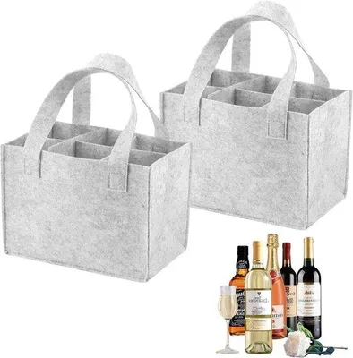 Immagine prodotto di 2 borse in feltro per bottiglie di vino - adatte per 6 bottiglie - borsa da uomo e portabottiglie per feste, viaggi e picnic - grigio moderno