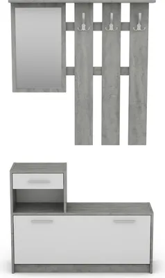 Produktbild von byLIVING Garderoben-Set Tamina, 3tlg- Set bestehend aus Spiegel, Wandpaneel und Schuhschrank, in Beton-Optik, Front weiß