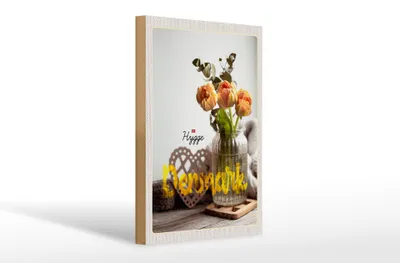 Produktbild von Holzschild Reise 20x30cm Dänemark Kopenhagen Blume Natur Vase