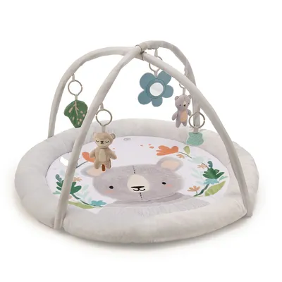 Produktbild von Kinderkraft COZYPLAY - Lernmatte 2-in-1 - Hellgrau - Plüschweich - Fördert Entwicklung - Inkl. 2 Spielzeuge, Beißring, Spiegel - Waschmaschinenfest