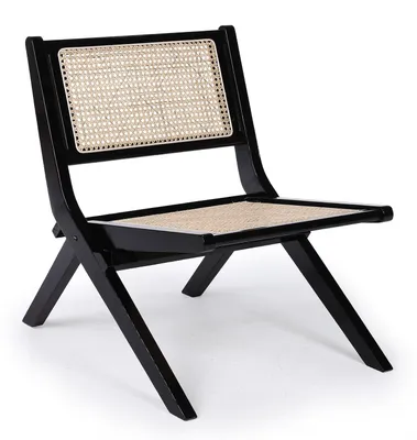 Image de MENZZO Chaise pliante Masdam Bois massif brun foncé et cannage en rotin