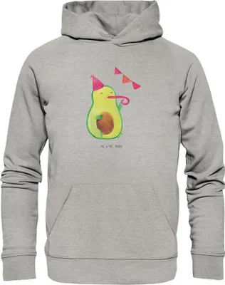 Produktbild von Mr. & Mrs. Panda Bedruckter Hoodie Avocado Party Zeit Größe L - Heather Grey - Geschenk, Kapuzenpulli, Geburtstagsfeier, Sweatshirt, Genießen, Pulli, Hoody, Geburtstag
