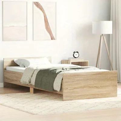 Zdjęcie produktu dla Rama łóżka - Łóżko jednoosobowe - 100x200 cm - Konstrukcja drewniana - Wykończenie: dąb
