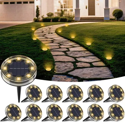 Obrázok produktu pre 12 solárnych lampičiek do záhrady, 8 LED diód, vodotesné (IP68), teplá biela farba