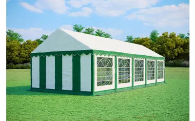 Immagine prodotto di Tendone per feste 4x10 m STANDARD – PVC 500 g/m² con trattamento ignifugo, tubi zincati Ø38 mm, fino a 80 persone - Verde-bianco
