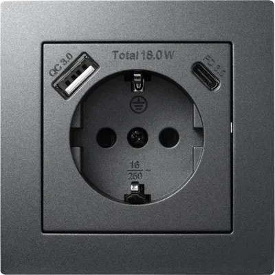 A close-up view of a wall socket with integrated USB ports.
