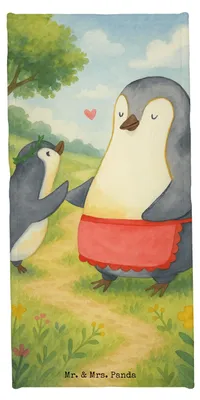 Produktbild von Mr. & Mrs. Panda Strandtuch Pinguin mit Kind Design - Blau Pastell - Geschenk, Badhandtuch, Handtuch, Muttertag, Frottier, Mama, Frotteetuch, Vorbild, Mom, Badehandtuch
