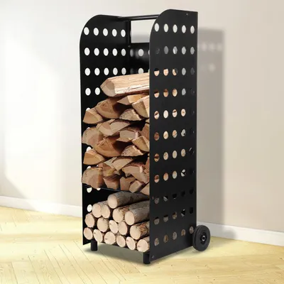 Obrázok produktu pre Pevné regály na drevo s gumenými kolieskami, 42 x 35 x 112 cm, mobilný vozík na drevo z kovu, s nosnosťou do 60 kg