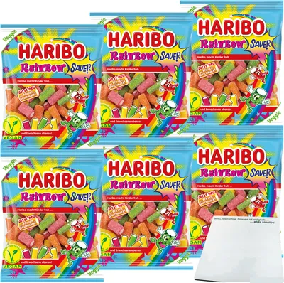 Produktbild von Haribo Rainbow Sauer Tropical Pfirsich Erdbeere Apfel Geschmack 6er Pack (6x160g Packung) + usy Block