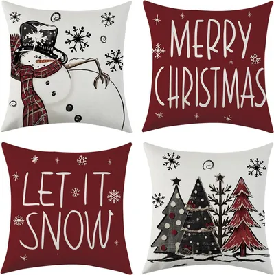 Produktbild von Kissenbezüge aus Leinen, weihnachtlich, Set mit 4 Stück, 40x40 cm, dekorativ