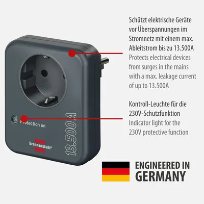 Produktbild von Brennenstuhl 1506996, 1 AC-Ausgänge, 230 V, 3500 W, 13,5 A, Anthrazit, IP20