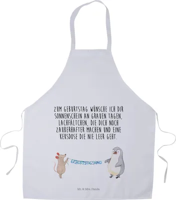 Produktbild von Mr. & Mrs. Panda Kochschürze Maus Pinguin Geburtstag - Weiß - Geschenk, Happy Birthday, Küchenzubehör, Küchenschürze, Geburtstage, Schürze, Grillschürze, Kochkleidung