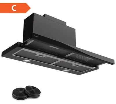 Image de Klarstein hotte aspirante 90 cm, Hotte d'extraction avec filtre en aluminium compatible lave-vaisselle, évacuation d'air silencieuse, débit d'air de 640 m³/h, hottes murales efficaces avec LED & commandes tactiles