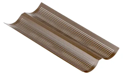 Baguette-Backblech, 2 Mulden, Stahl, Antihaft, 38x16x2,2 cm