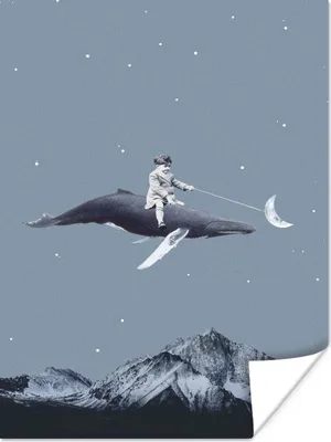 Produktbild von MuchoWow® Poster Weltraum - Junge - Mond - Wal 30x40 cm - Wandplakat - Poster Kinderzimmer