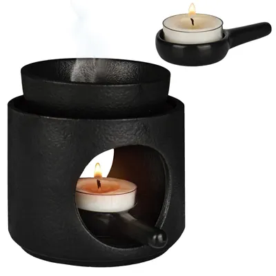 2-in-1 Aromalampe aus Keramik, Schwarz, für Teelicht und Öle