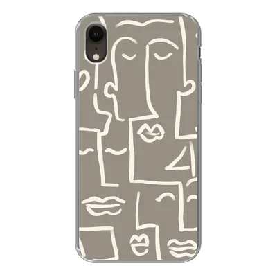 Produktbild von MuchoWow® Handyhülle Schutzhülle Hülle für iPhone XR Gesicht - Kopf - Strichzeichnung Silikon Softcase Handy Hülle - Schutzdeckel